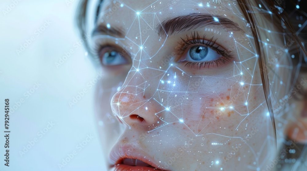 Aufkleber Artificial intelligence technology concept, polygonal face with futuristic elements