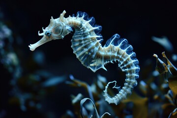 the underwater world to witness the skeletal marvel of a seahorse, a testament to delicate underwater grace.