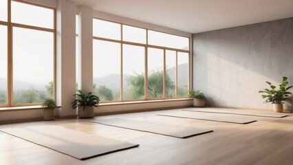 minimalist yoga space with a serene vibe with copy space
