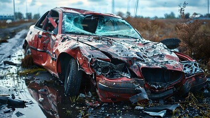 Fatal Car Accident Caused by Speeding and Drunk Driving. Concept Car Accidents, Speeding, Drunk Driving, Road Safety, Reckless Driving - obrazy, fototapety, plakaty