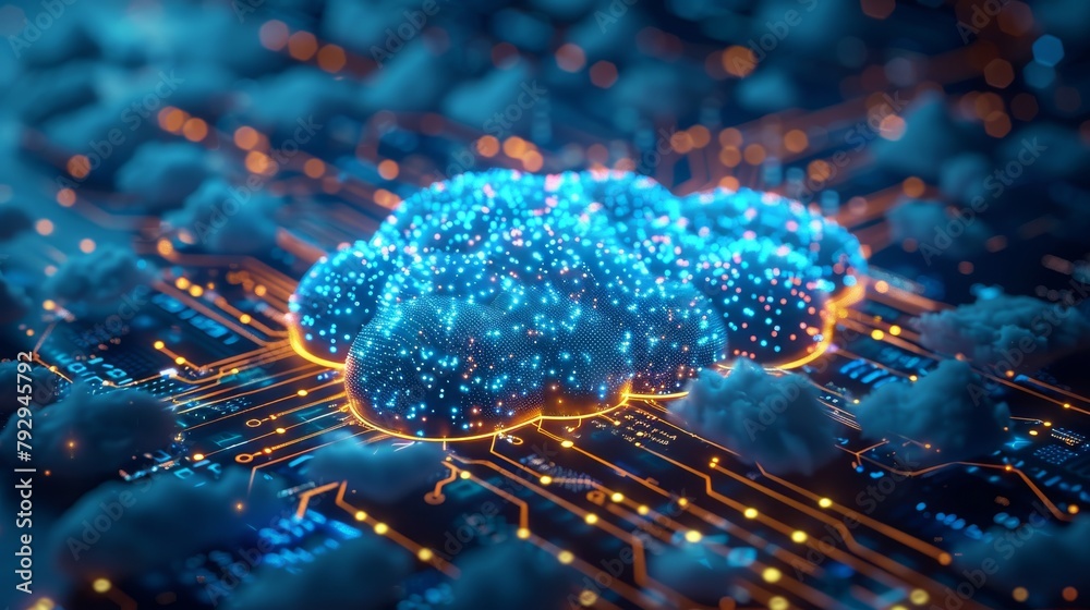 Aufkleber an isometric illustration of the cloud computing technology with digital devices
