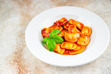ravioli meat tomato sauce fresh cooking meal food snack on the table copy space food background rustic top view