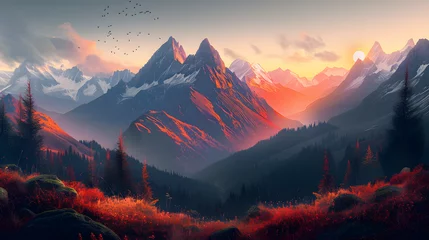 Poster Mountain landscape at sunset © john