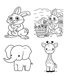 A beautiful coloring book page. Collection of animals sketches for coloring for kids