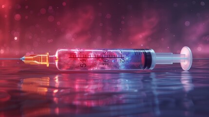 Information about vaccinations for medical professionals, featuring a realistic syringe and biology facts - obrazy, fototapety, plakaty