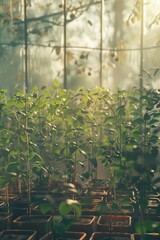 Greenhouse Nursery: Young Seedlings Growing inVibrant Garden Setting