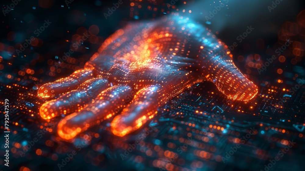 Aufkleber Cyber identification concept with digital handprints and binary code background