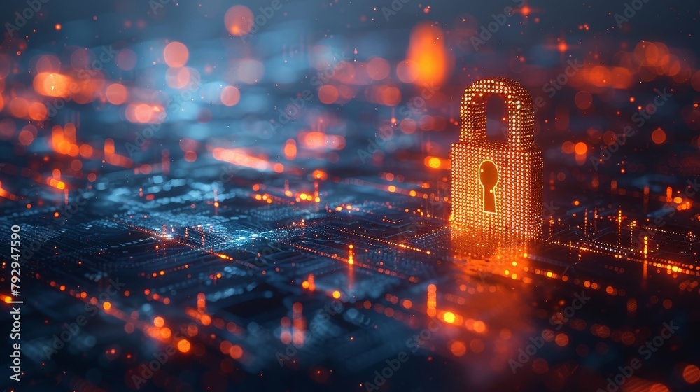 Aufkleber A cyber security concept depicted as a padlock and shield with a coding code inside