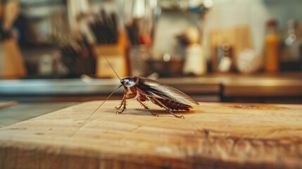 cockroach on a wooden board