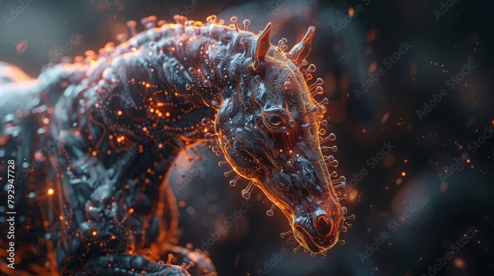 Poster Trojan horse on the internet, in combination with coding program.