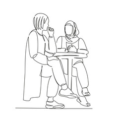 Muslim girl and European girl in a cafe