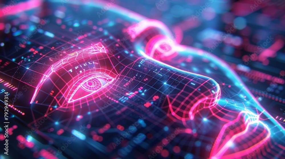Poster Isometric face detection or biometrics technology on mobile