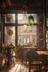 Fototapeta na wymiar A Cozy Caféthe Aroma of Fresh Coffee in the Air