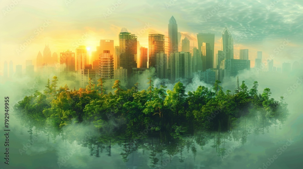 Aufkleber a graphic of a city with an ecological system in an editable path depicts a concept of ecology or gr
