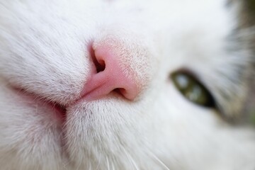 Cat nose close up. Upper Respiratory Infections or Feline Immunodeficiency Virus (FIV). Concept of cat disease and infection.