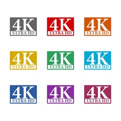 4K ultra hd icon isolated on white background. Set icons colorful