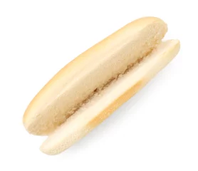 Fotobehang One fresh hot dog bun isolated on white, top view © New Africa