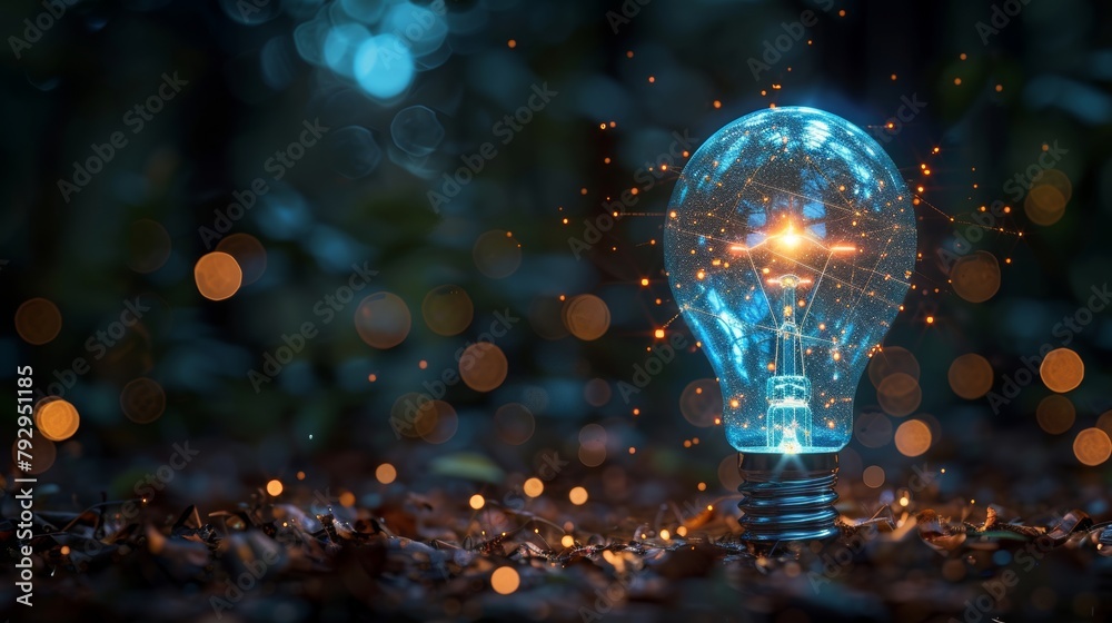 Fototapete An image of a wireframe lightbulb with a futuristic element to illustrate creative thinking