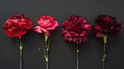 A delightful mix of crimson carnation shapes consisting of a grand total of five blooms