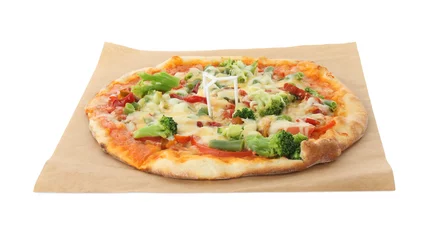 Fotobehang One delicious vegetarian pizza isolated on white © New Africa