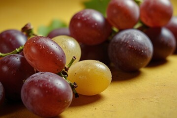 grapes on a table with a yellow background
