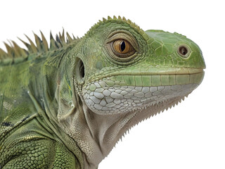 Fototapeta premium A close up portrait of a Green iguana (Iguana iguana) on a white background; Limon province, Costa Rica 4K Genrative AI,, cutout and white background