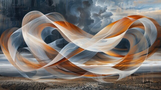 Large White and Orange Swirl Painting