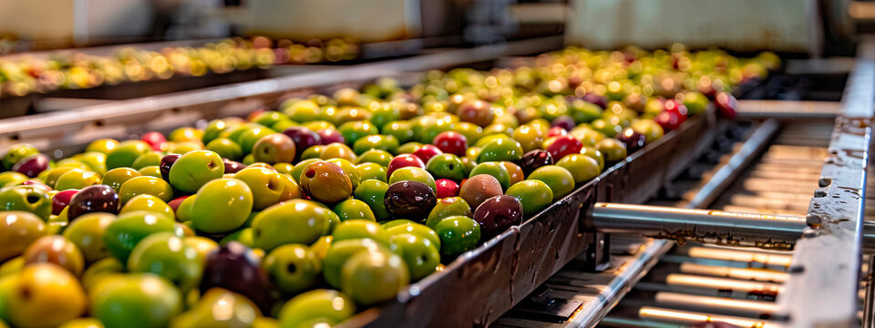 olives in the factory industry. selective focus.