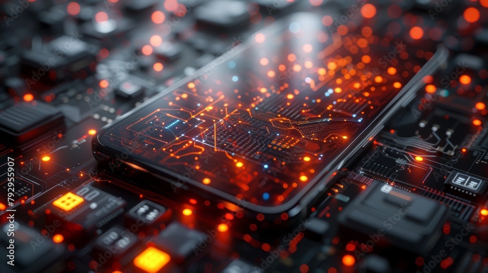 Poster Concept of cyber security technology, realistic mobile phone with a data protection feature