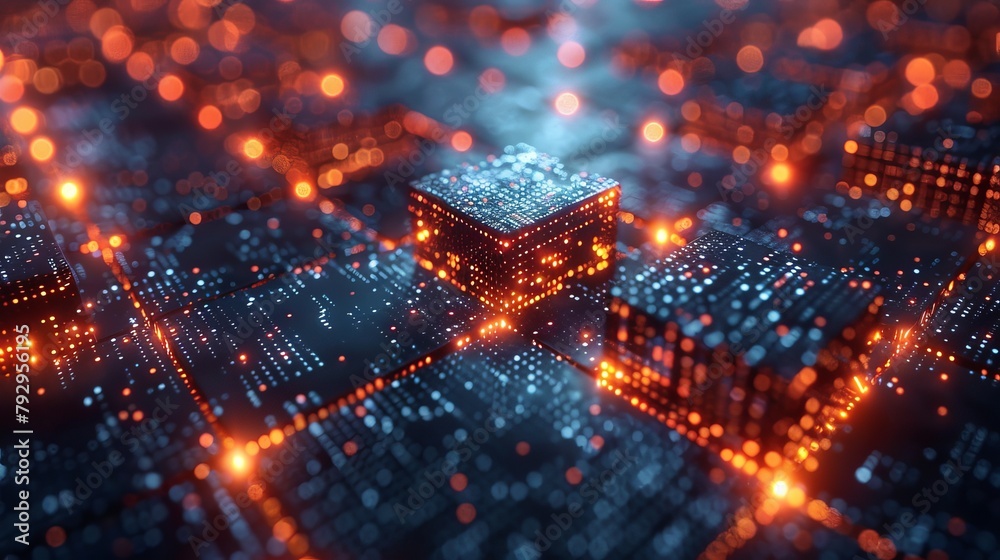 Aufkleber An illustration of a digital cube with a futuristic element that reflects Blockchain technology and Big Data