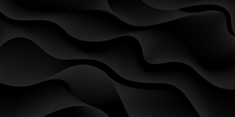 Dark line waves. Soft black and grey gradient shapes. 3d style.