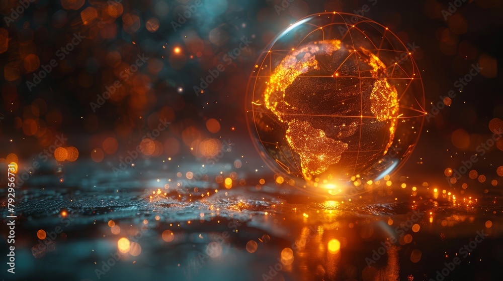 Aufkleber an illustration of a world map with goal moment based on digital transformation or global network te