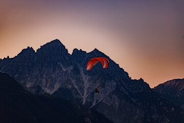 Sunset Paragliding Over Stubai Valley