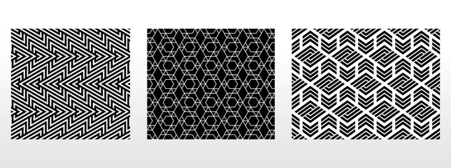 Geometric set of seamless black and white patterns. Simple vector graphics - 792957526