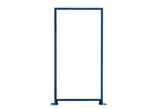 A blue metal frame with a white background. The frame is empty and has no decoration.