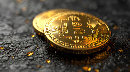 
Bitcoin crypto currency gold coins logo as digital cryptocurrency symbol stock financial exchange business market trade