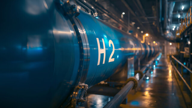 H2 Wasserstoff Pipeline in Blau, ai generativ