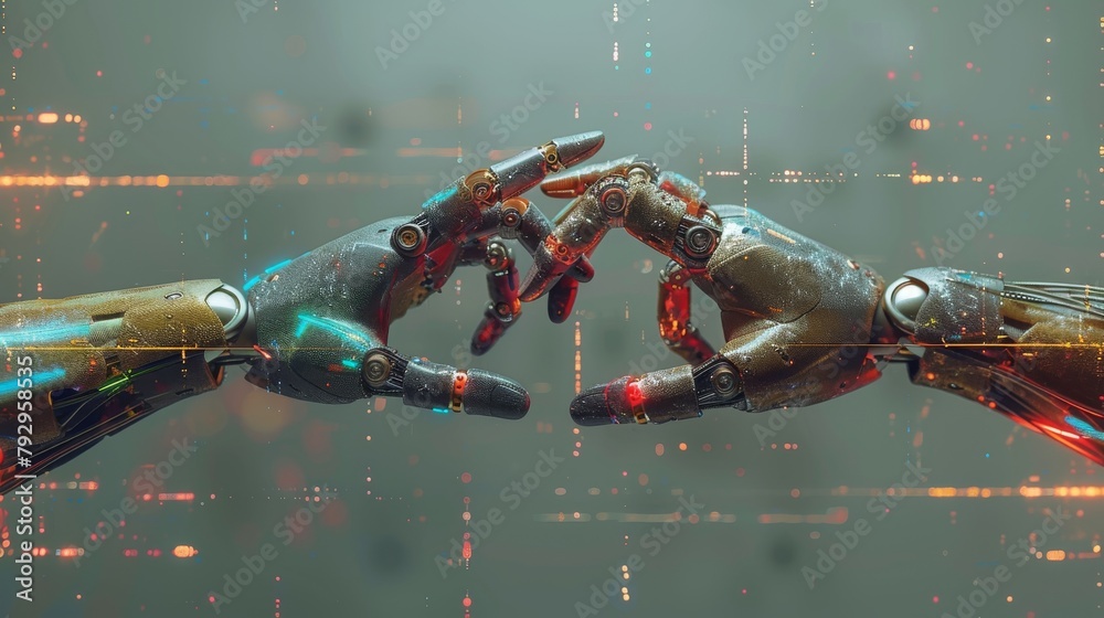 Poster Image of robot hands reaching toward each other, representing machine learning or innovation technology