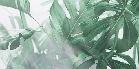 Background with tropical leaves in fog
