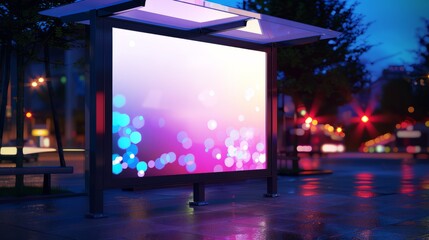 Blank billboard on the street at night. Mockup for advertising template design.