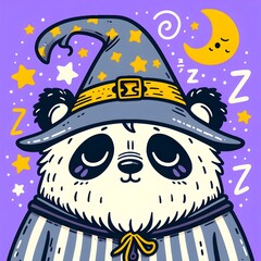 Illustration of panda in the night want to sleep