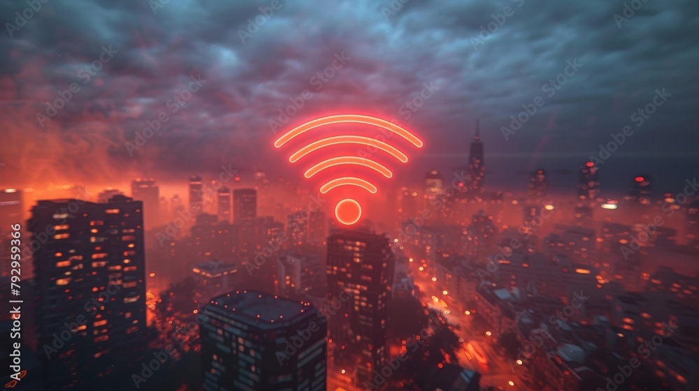 Poster Symbol of 5G technology combined with a building concept