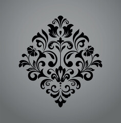 Damask graphic ornament. Floral design element. Black and gray vector pattern - 792959942
