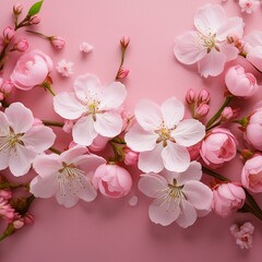 spring with a cherry blossom flowers delicately arranged to provide ample copy space
