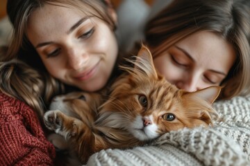 Cozy Moment with Fluffy Cat Indoors