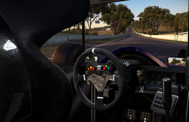 DIY high end simracing aluminum carbon fiber simulator rig for video game sim racing. Black CFK car...