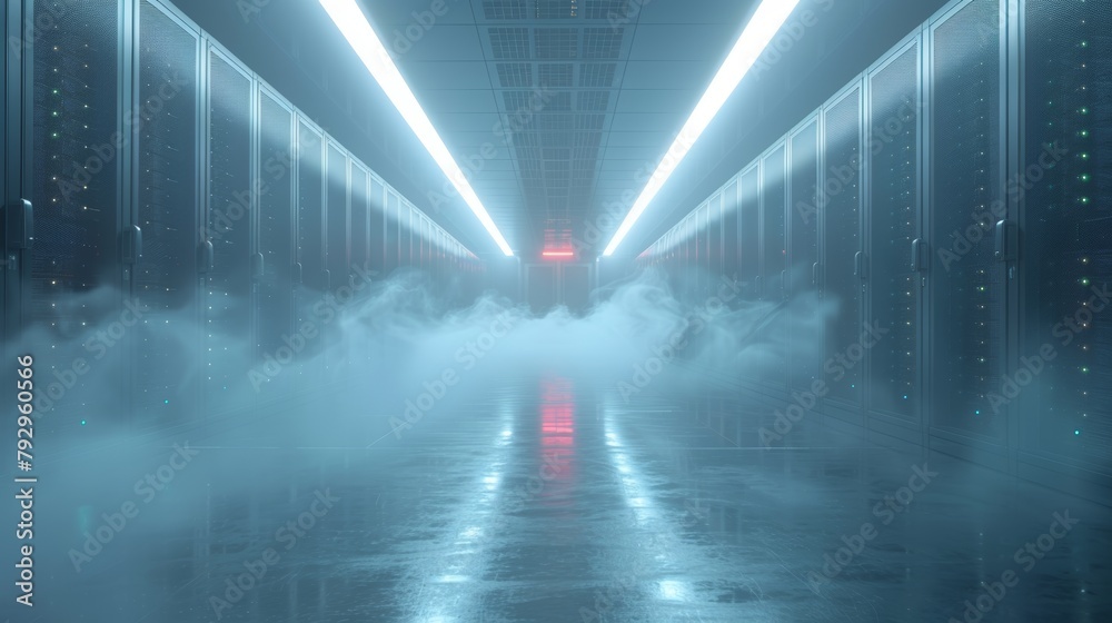 Poster Cloud computing with server room, concept of data center or cloud storage