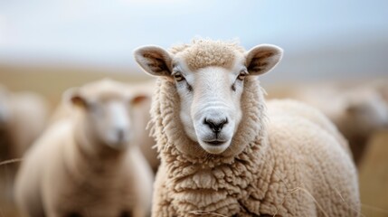 Fototapeta premium sheep in a flock with blurred daytime background in high resolution and high quality HD