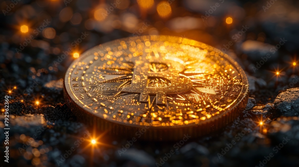 Aufkleber crypto coin with digital art element depicting non-fungible token technology (nft)