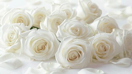 Elegant white roses with delicate petals set against a pristine white backdrop perfect for adding a touch of grace to wedding birthday Valentine s Day or Mother s Day cards